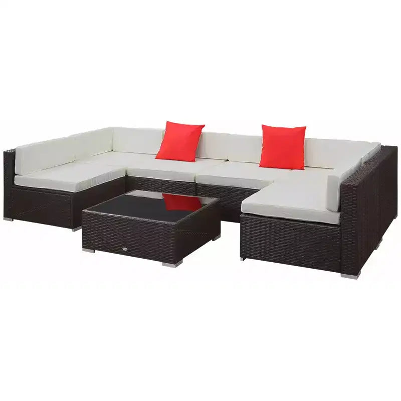 Outsunny Set di Mobili da Esterno a 7 Pezzi per Patio in Rattan Moderno, Perfetto per Giardino, Terrazza e Cortile