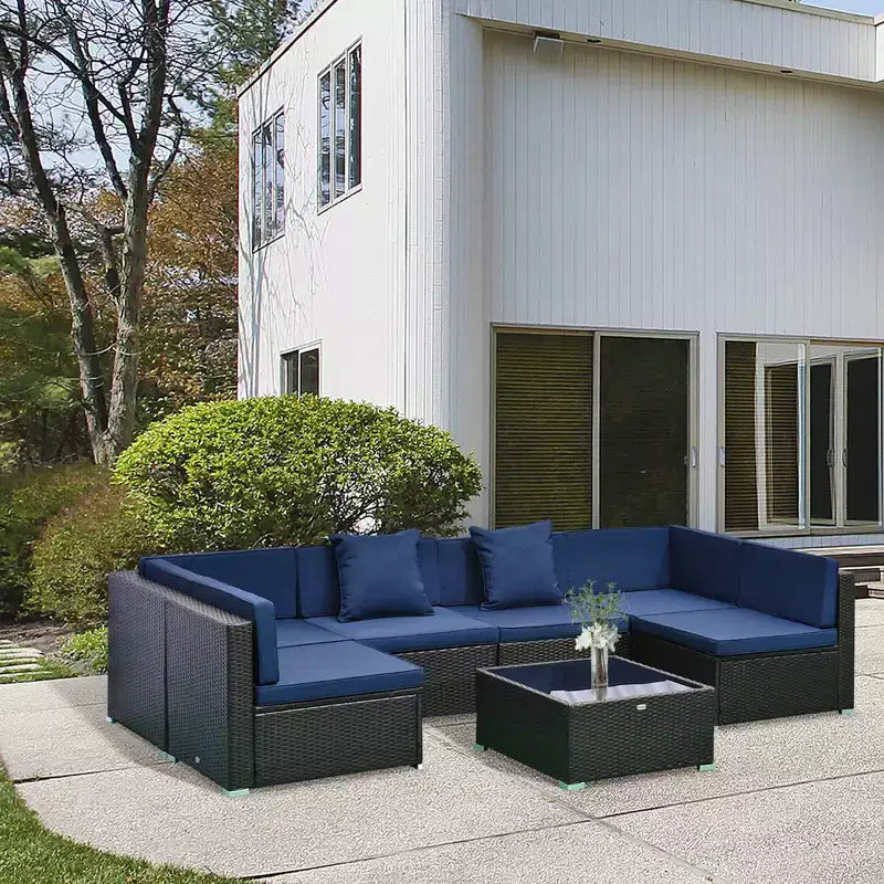 Outsunny Set di Mobili da Esterno a 7 Pezzi per Patio in Rattan Moderno, Perfetto per Giardino, Terrazza e Cortile