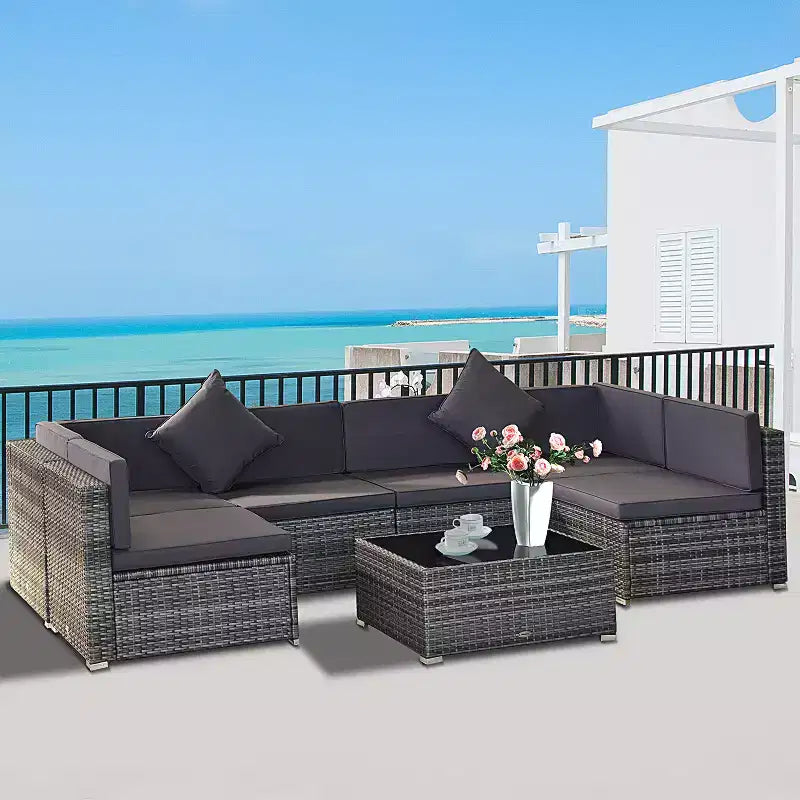 Outsunny Set di Mobili da Esterno a 7 Pezzi per Patio in Rattan Moderno, Perfetto per Giardino, Terrazza e Cortile