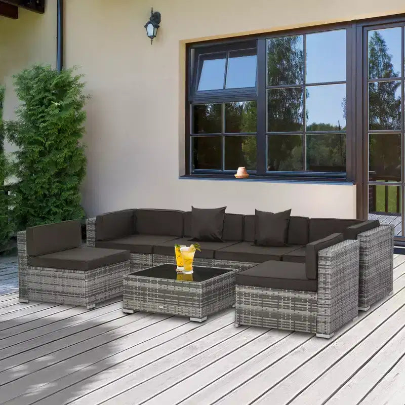 Outsunny Set di Mobili da Esterno a 7 Pezzi per Patio in Rattan Moderno, Perfetto per Giardino, Terrazza e Cortile