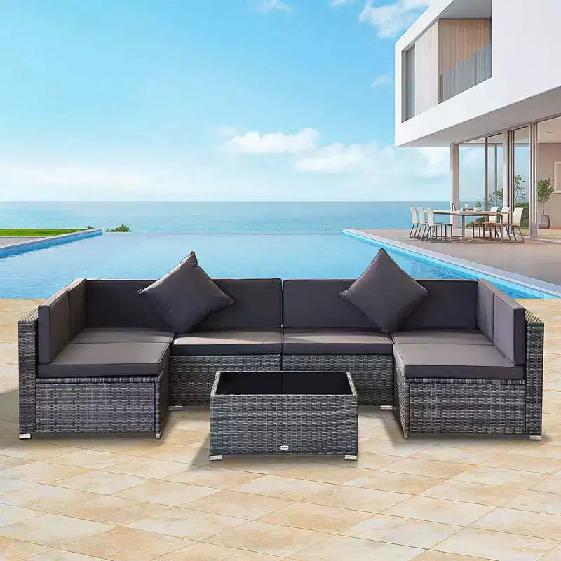 Outsunny Set di Mobili da Esterno a 7 Pezzi per Patio in Rattan Moderno, Perfetto per Giardino, Terrazza e Cortile