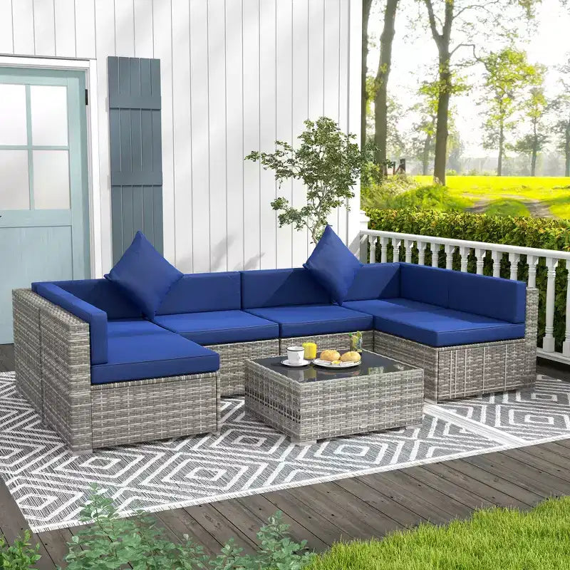 Outsunny Set di Mobili da Esterno a 7 Pezzi per Patio in Rattan Moderno, Perfetto per Giardino, Terrazza e Cortile