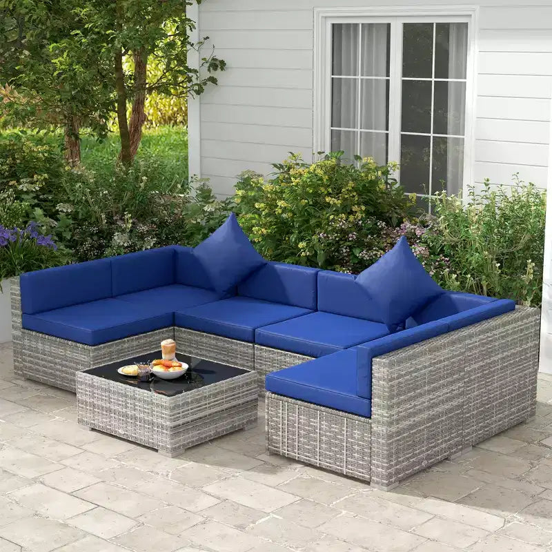 Outsunny Set di Mobili da Esterno a 7 Pezzi per Patio in Rattan Moderno, Perfetto per Giardino, Terrazza e Cortile
