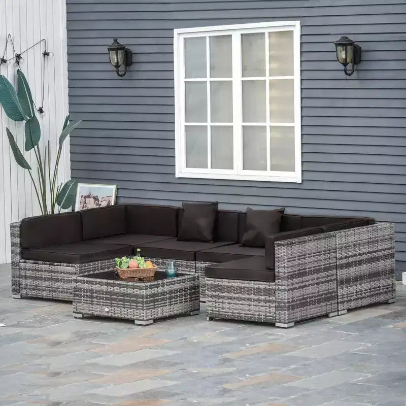 Outsunny Set di Mobili da Esterno a 7 Pezzi per Patio in Rattan Moderno, Perfetto per Giardino, Terrazza e Cortile