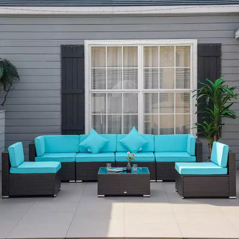 Outsunny Set di Mobili da Esterno a 7 Pezzi per Patio in Rattan Moderno, Perfetto per Giardino, Terrazza e Cortile