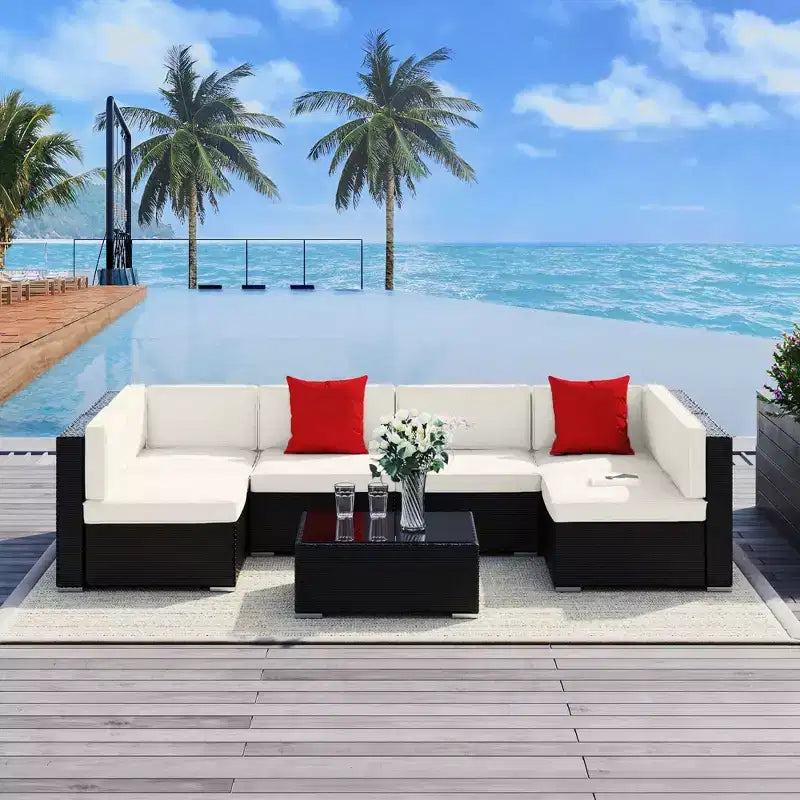 Outsunny Set di Mobili da Esterno a 7 Pezzi per Patio in Rattan Moderno, Perfetto per Giardino, Terrazza e Cortile