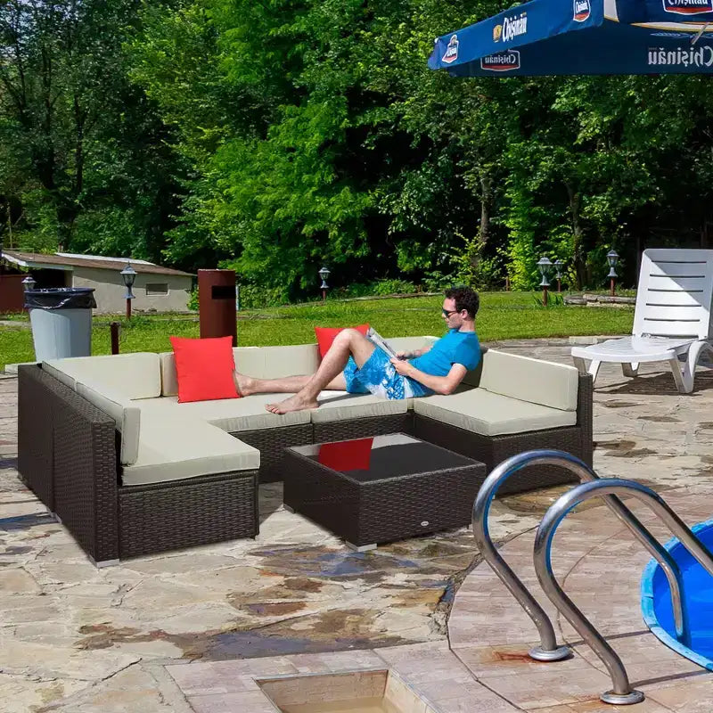 Outsunny Set di Mobili da Esterno a 7 Pezzi per Patio in Rattan Moderno, Perfetto per Giardino, Terrazza e Cortile