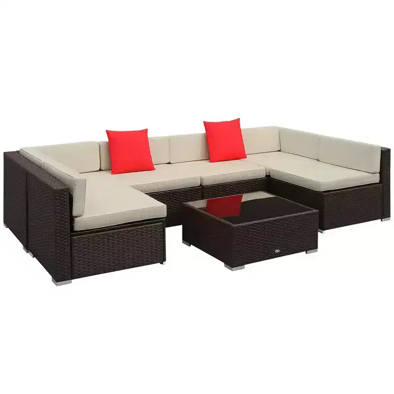 Outsunny Set di Mobili da Esterno a 7 Pezzi per Patio in Rattan Moderno, Perfetto per Giardino, Terrazza e Cortile