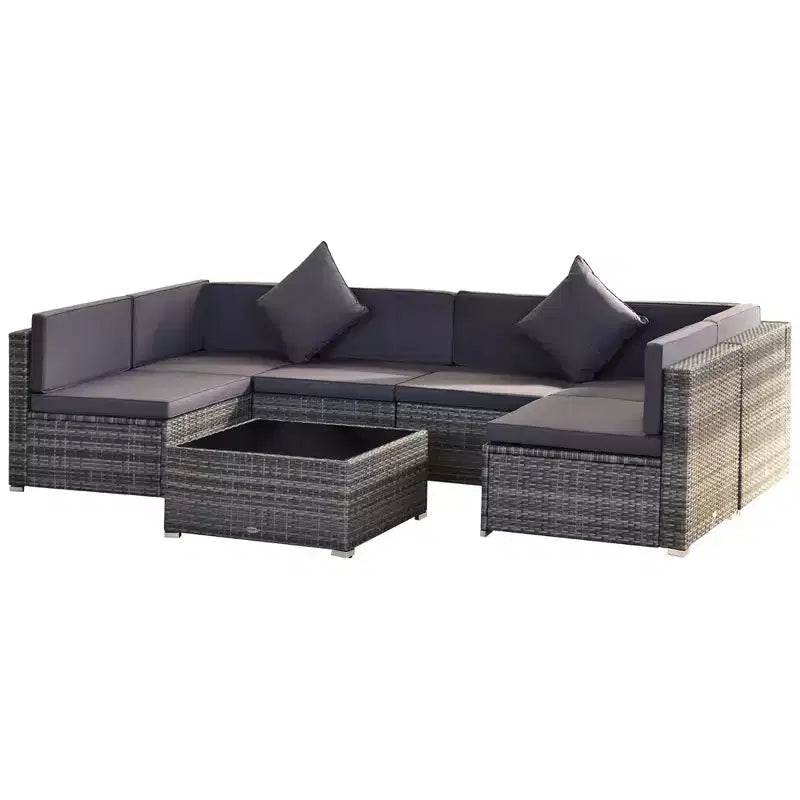 Outsunny Set di Mobili da Esterno a 7 Pezzi per Patio in Rattan Moderno, Perfetto per Giardino, Terrazza e Cortile