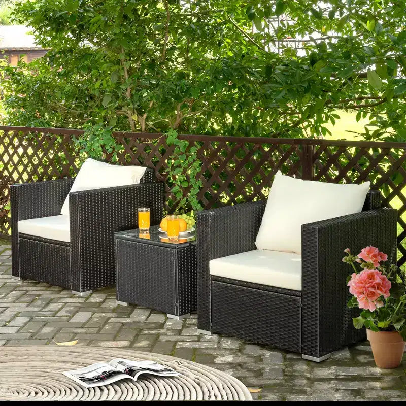 Costway Set Mobili da Giardino in Vimini 3 Pezzi con Divano in Rattan e Cuscini