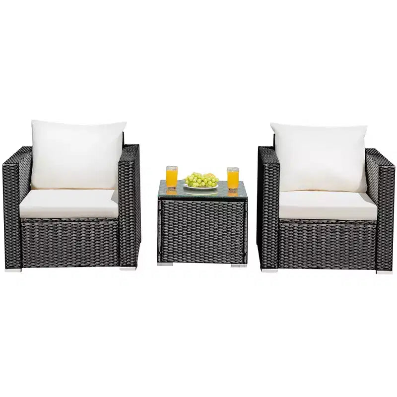 Costway Set Mobili da Giardino in Vimini 3 Pezzi con Divano in Rattan e Cuscini