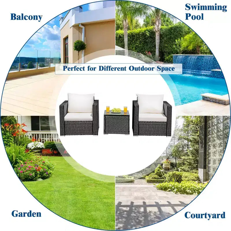 Costway Set Mobili da Giardino in Vimini 3 Pezzi con Divano in Rattan e Cuscini