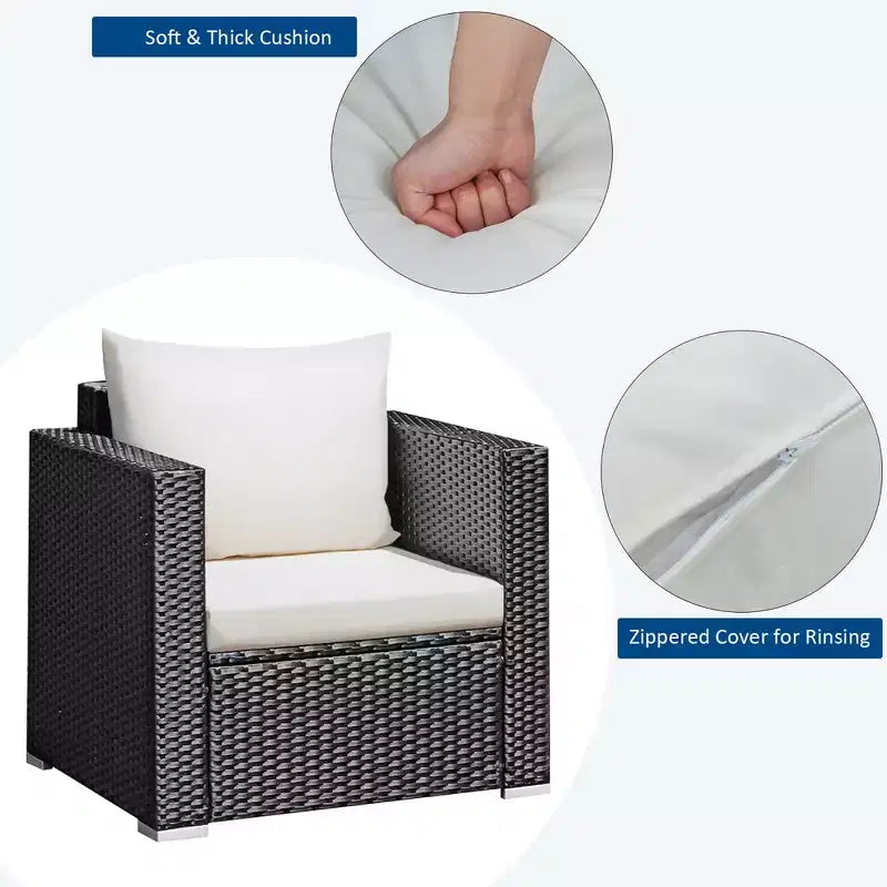 Costway Set Mobili da Giardino in Vimini 3 Pezzi con Divano in Rattan e Cuscini