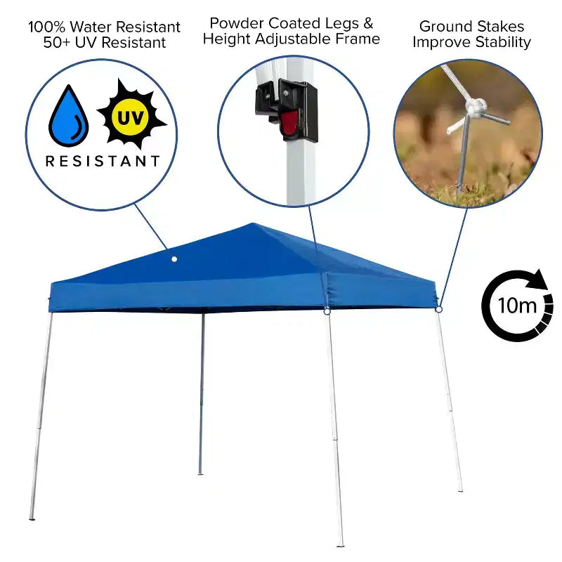 Set Tenda Portatile per Tailgate/Eventi Flash Furniture - Tenda con tettoia a scomparsa 2,4x2,4 m, Tavolo pieghevole a metà 1,8 m, Set di 4 sedie pieghevoli