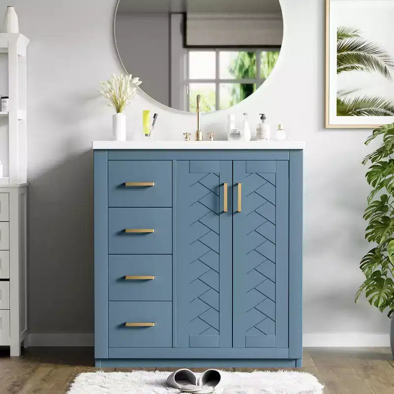 Mobile da bagno da 30" con lavabo singolo, armadietto e 3 cassetti – Nero / Blu / Verde / Indaco / Bianco