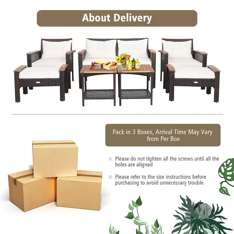 Set Arredamento da Esterno a 7 Pezzi in Rattan con Cuscini, Divanetto, Pouf e Tavolino Costway