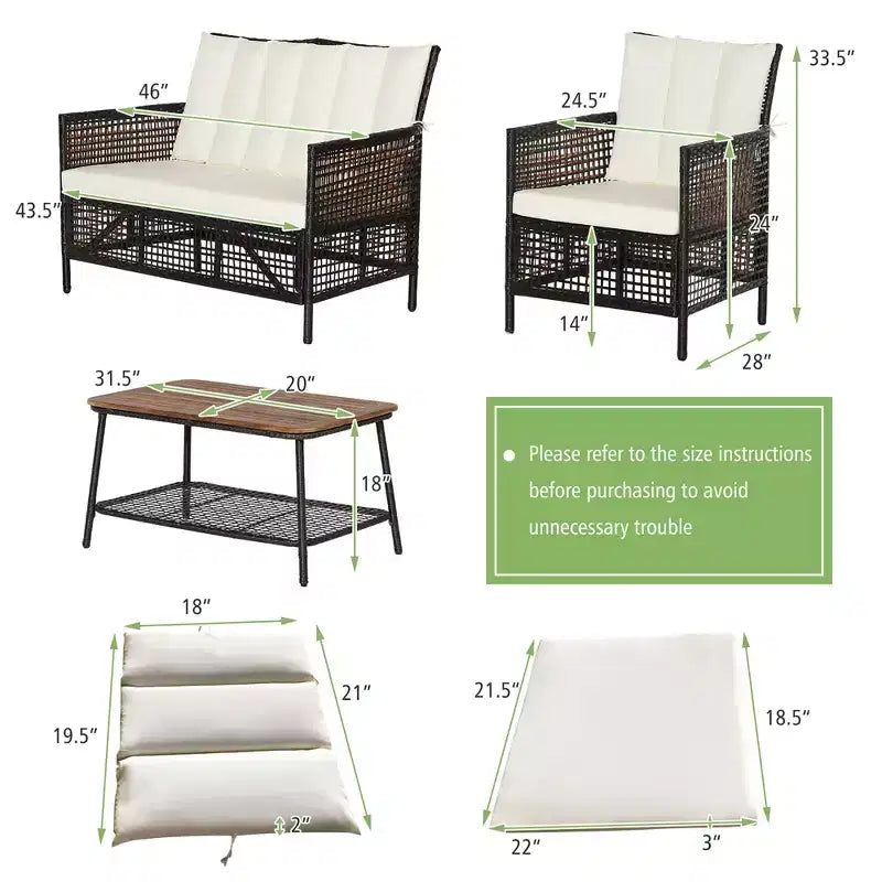 Set di mobili da giardino Costway 8 pezzi in rattan con sedie imbottite e tavolo in legno con ripiano