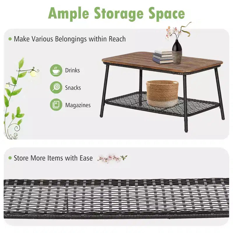 Set di mobili da giardino Costway 8 pezzi in rattan con sedie imbottite e tavolo in legno con ripiano