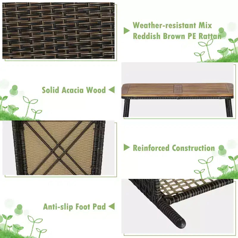 Set di mobili da giardino Costway 8 pezzi in rattan con sedie imbottite e tavolo in legno con ripiano