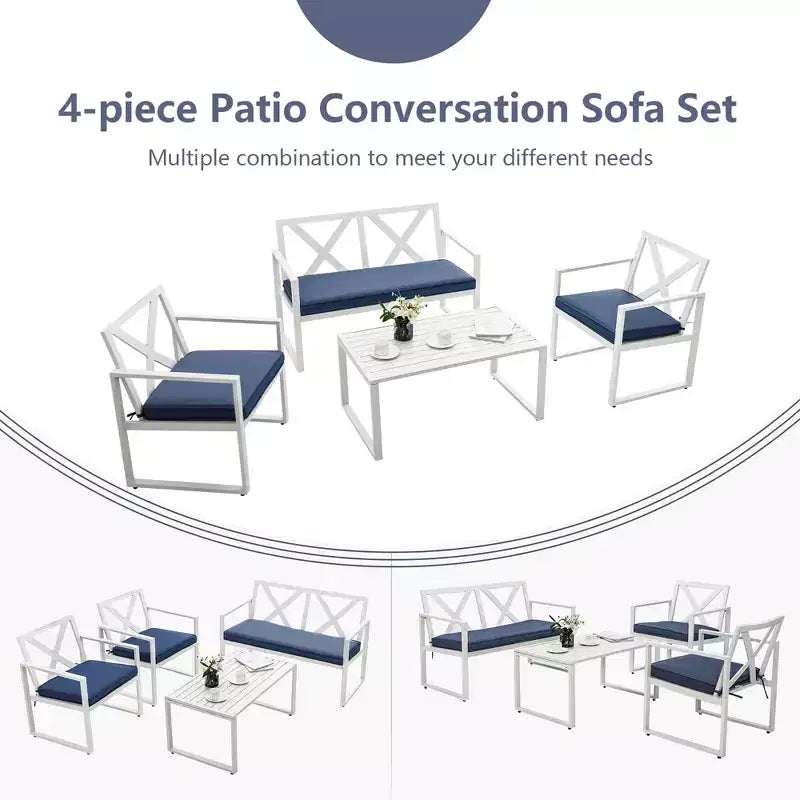 Costway Set Divano da Giardino 4 Pezzi con Braccioli e Cuscini