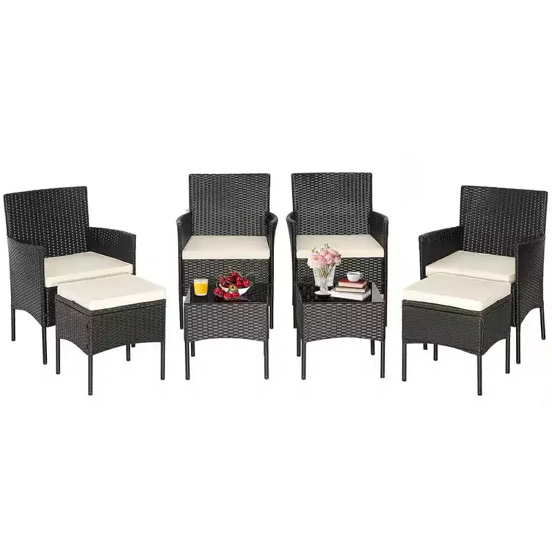 Costway Set Arredo Giardino 8 Pezzi in Rattan Divani Pouf Tavolo Imbottito Combinazione Libera