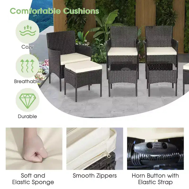 Costway Set Arredo Giardino 8 Pezzi in Rattan Divani Pouf Tavolo Imbottito Combinazione Libera