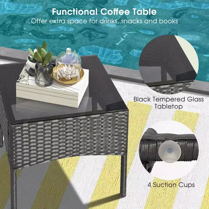 Costway Set Arredo Giardino 8 Pezzi in Rattan Divani Pouf Tavolo Imbottito Combinazione Libera