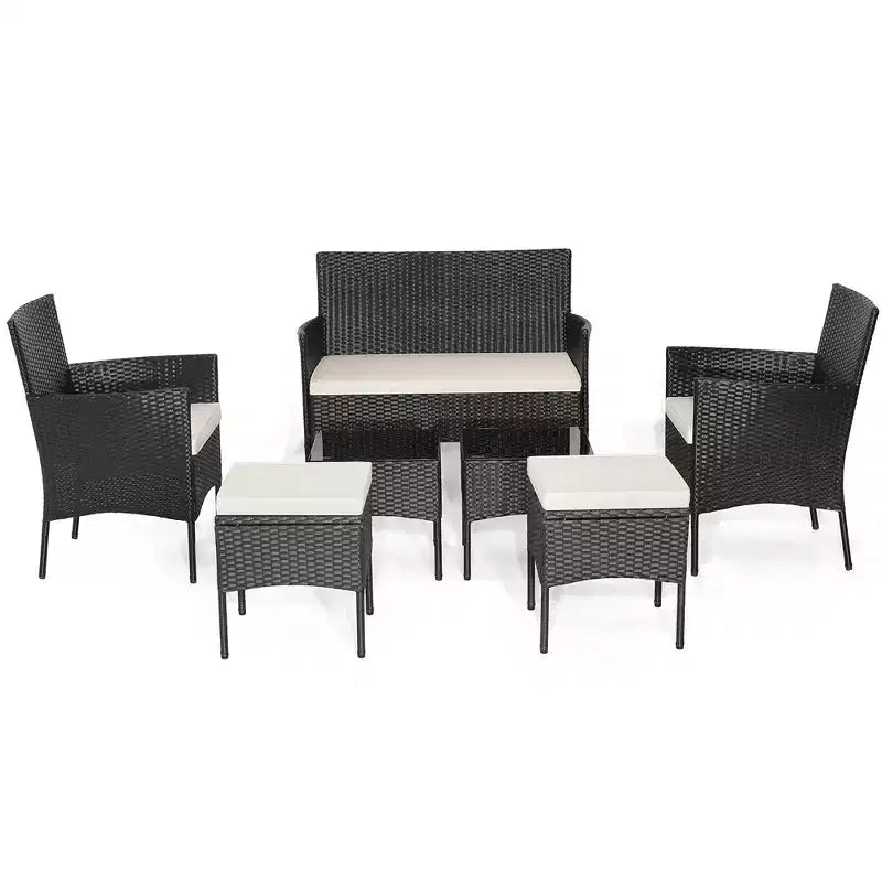 Costway Set da Giardino 7 Pezzi in Rattan Divano Tavolo Ottomana Metallo Cuscini per Esterno Piscina