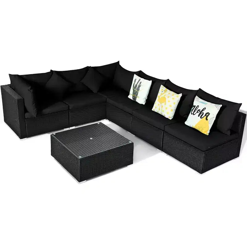 Costway Set divano da esterno 7 pz in rattan, componibile per conversazione, colore nero