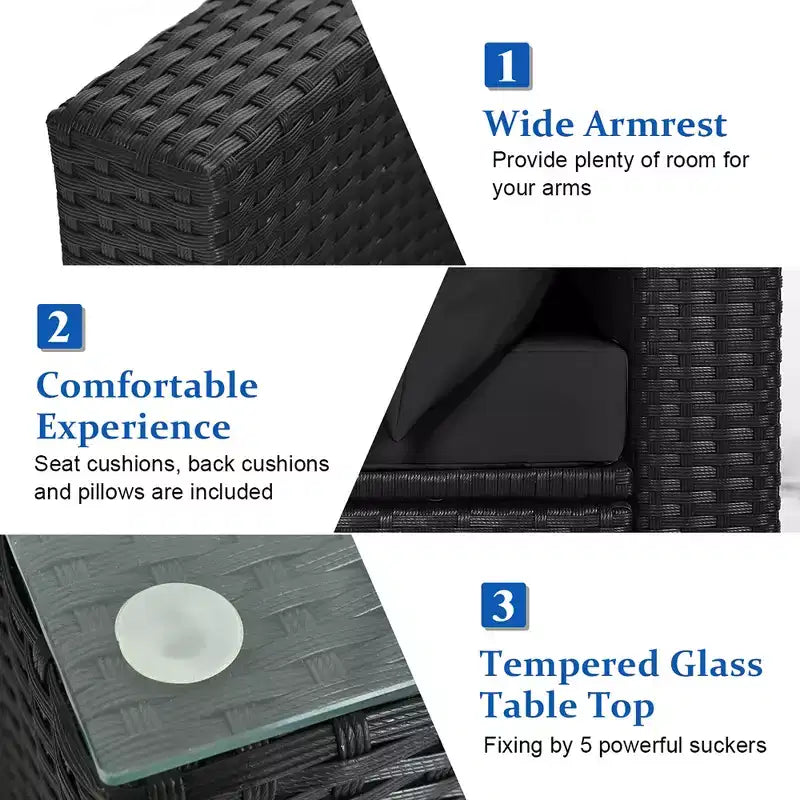 Costway Set divano da esterno 7 pz in rattan, componibile per conversazione, colore nero