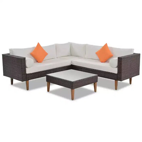 Set Divani da Esterno in Rattan 4 Pezzi, Divano Angolare da Patio con Cuscini Colorati - ModernLuxe