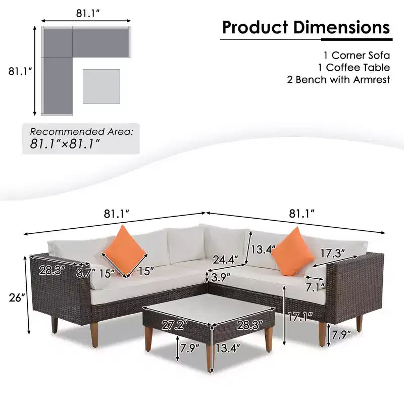 Set Divani da Esterno in Rattan 4 Pezzi, Divano Angolare da Patio con Cuscini Colorati - ModernLuxe