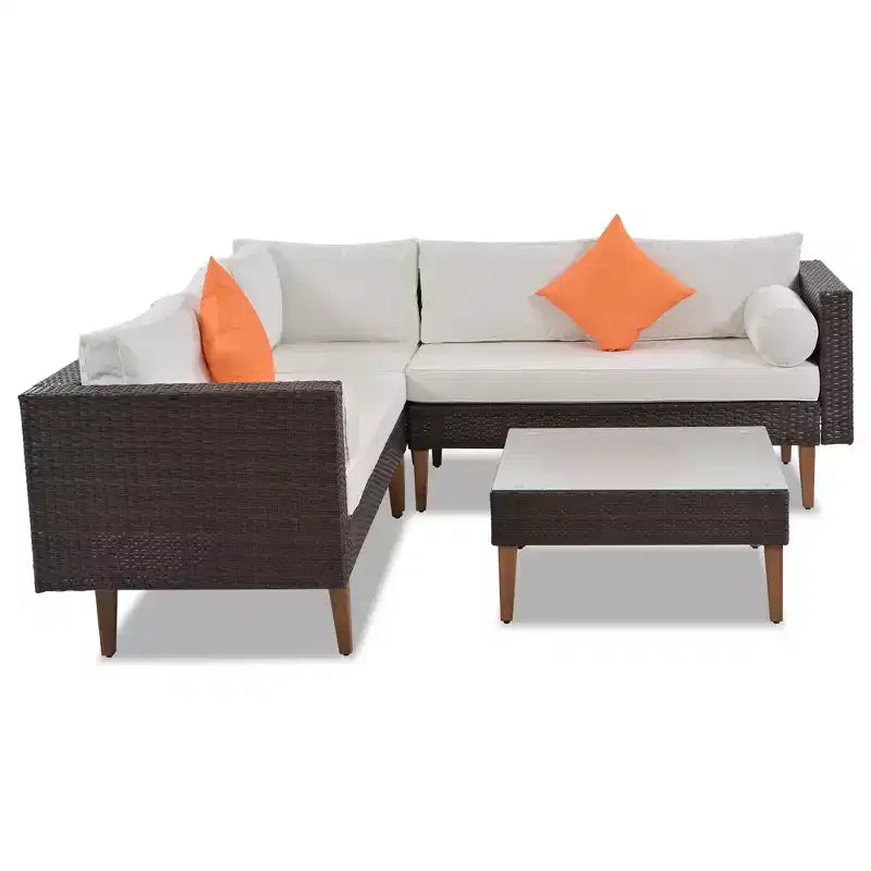 Set Divani da Esterno in Rattan 4 Pezzi, Divano Angolare da Patio con Cuscini Colorati - ModernLuxe