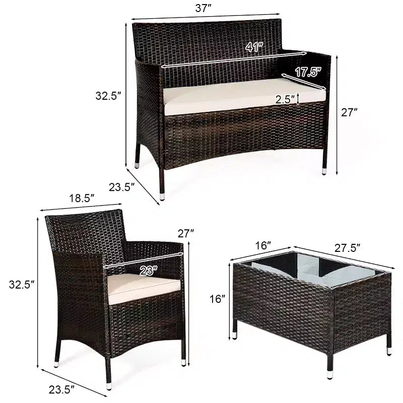 Costway Set di mobili da giardino in vimini da 8 pezzi Divano poltrona con cuscini marroni e rossi
