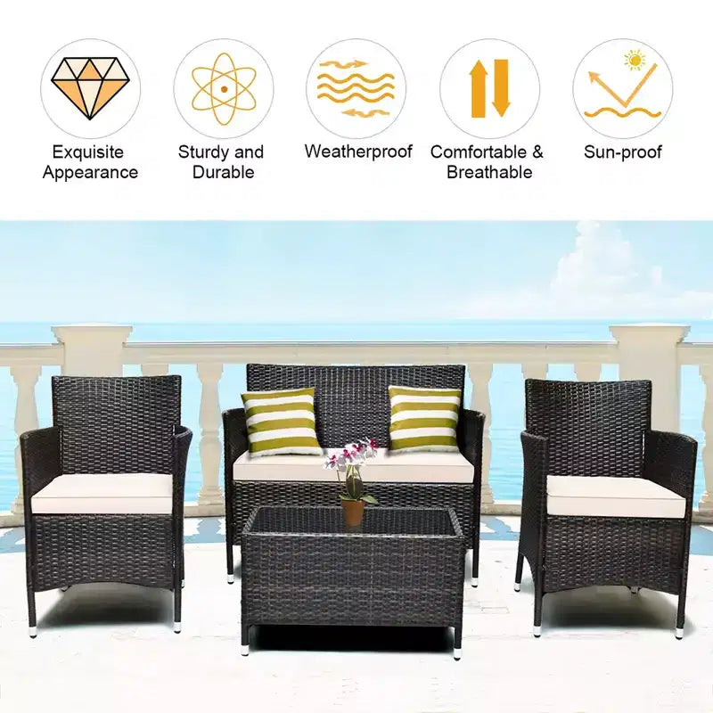 Costway Set di mobili da giardino in vimini da 8 pezzi Divano poltrona con cuscini marroni e rossi