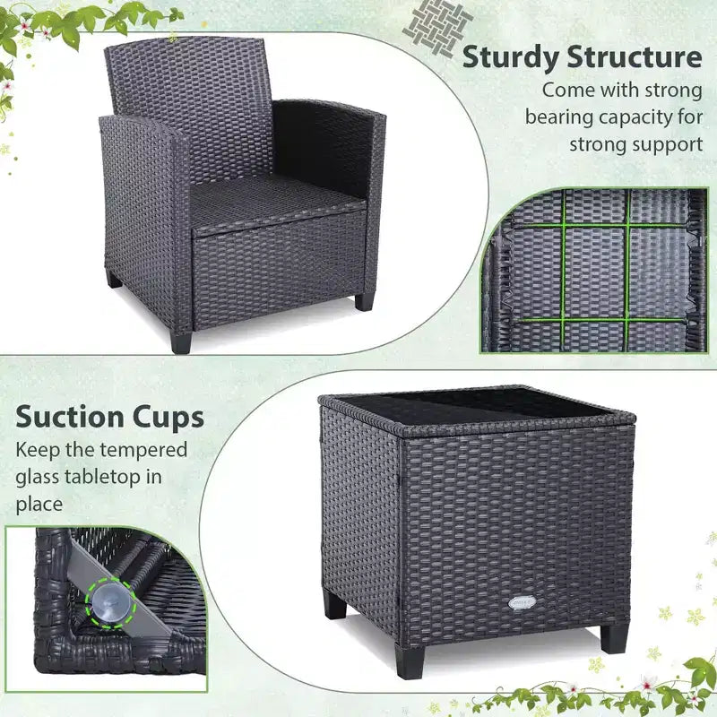 Costway Set di Mobili da Esterno in Rattan 3 Pezzi con Cuscini Beige e Blu Scuro Balcone