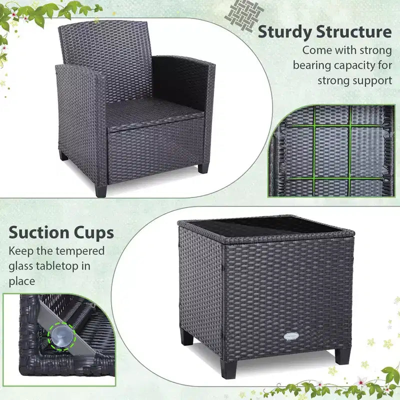 Costway Set di Mobili da Esterno in Rattan 3 Pezzi con Cuscini Beige e Blu Scuro Balcone