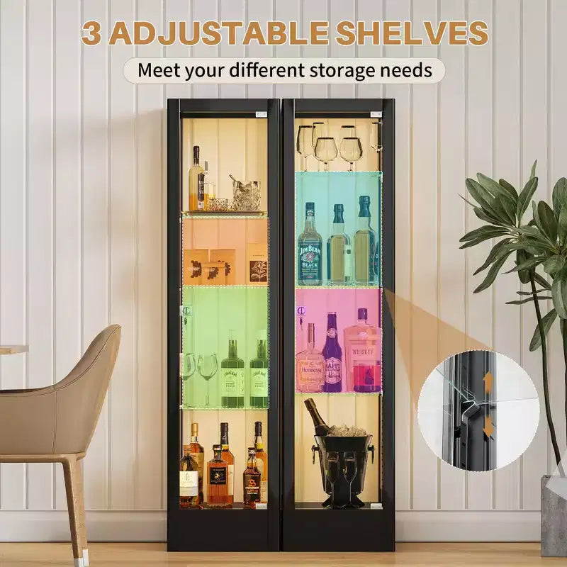 Bekrvio glazen vitrinekast met 4 etages en slot, vitrinekast 63 met deur van gehard glas en verstelbare planken