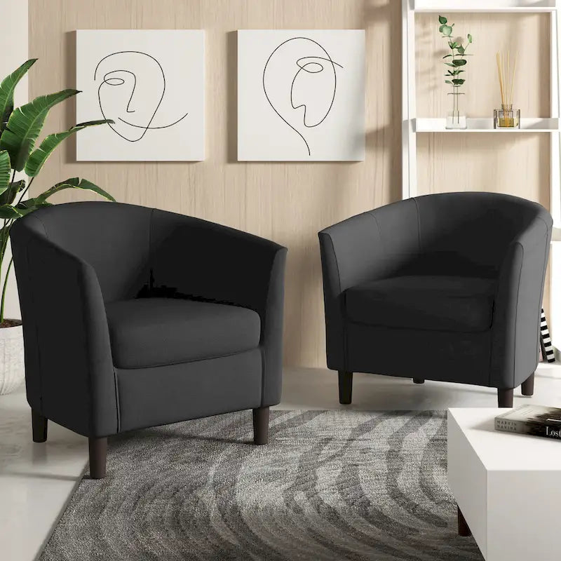 Set di 2 poltrone d'accento moderne in lino, a forma di botte, poltrone club