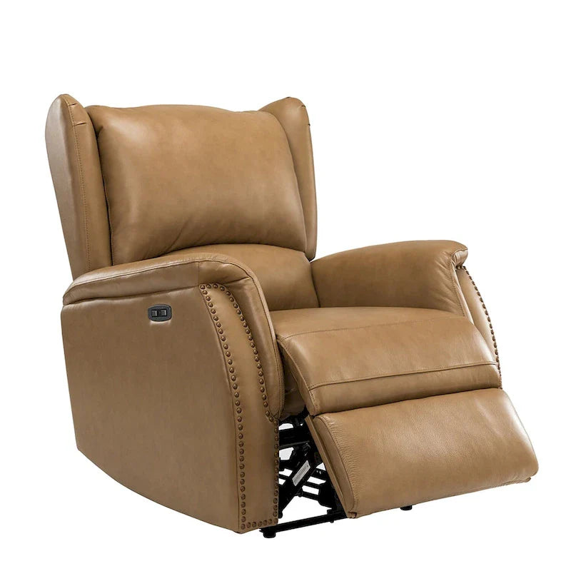 Poltrona relax elettrica in vera pelle con porta USB - Set di 2 con schienale a orecchioni e borchie