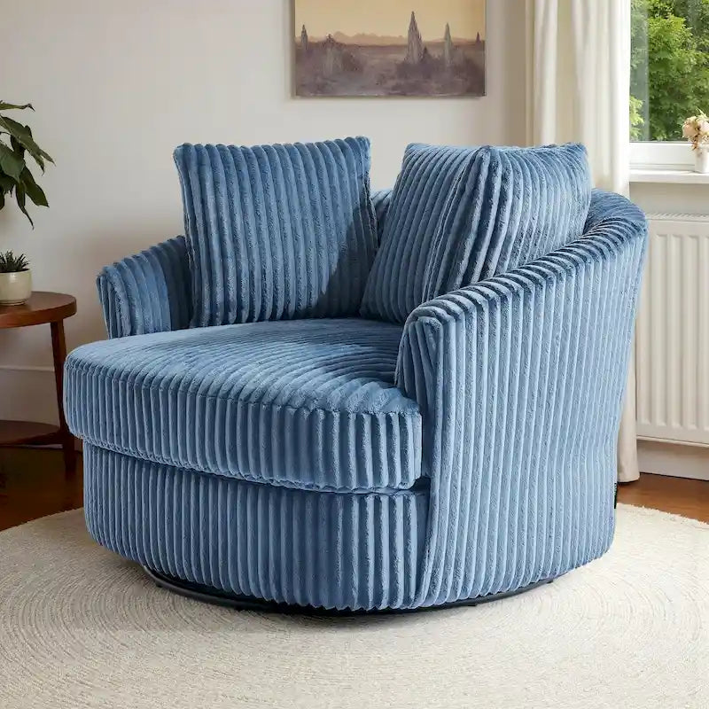 Pultruna Barrel li Tdur, Oversized 43 W, b’Corduroy Plush u Armrests Imdaħħlin