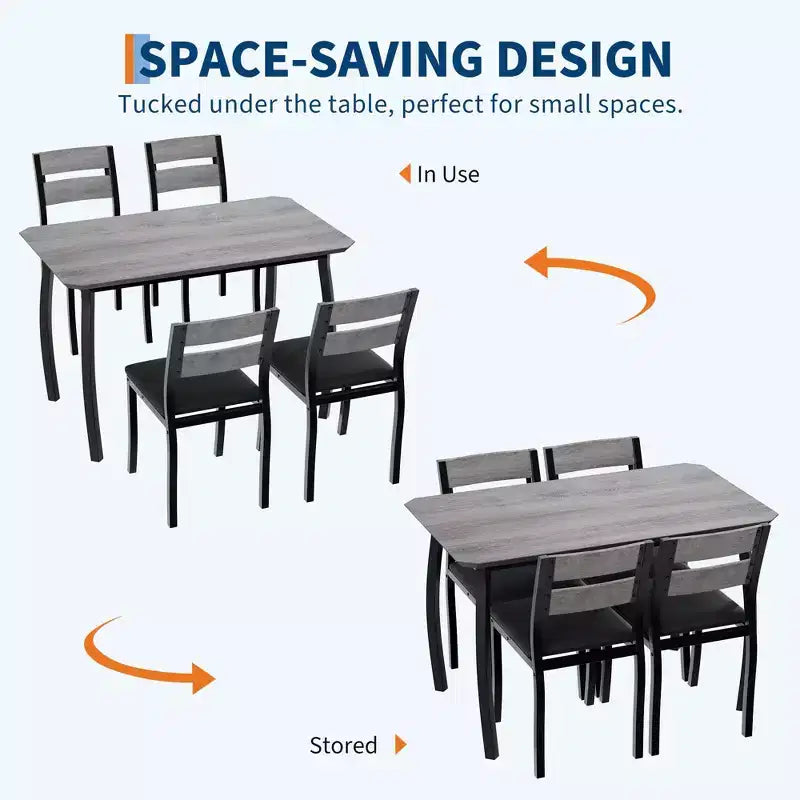 Set da cucina composto da tavolo e sedie con struttura in metallo, 5 pezzi, con design smussato