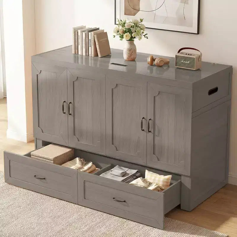 Letto armadio trasformabile Murphy Queen Size Mjkone con materasso, ricarica USB e cassetti contenitori