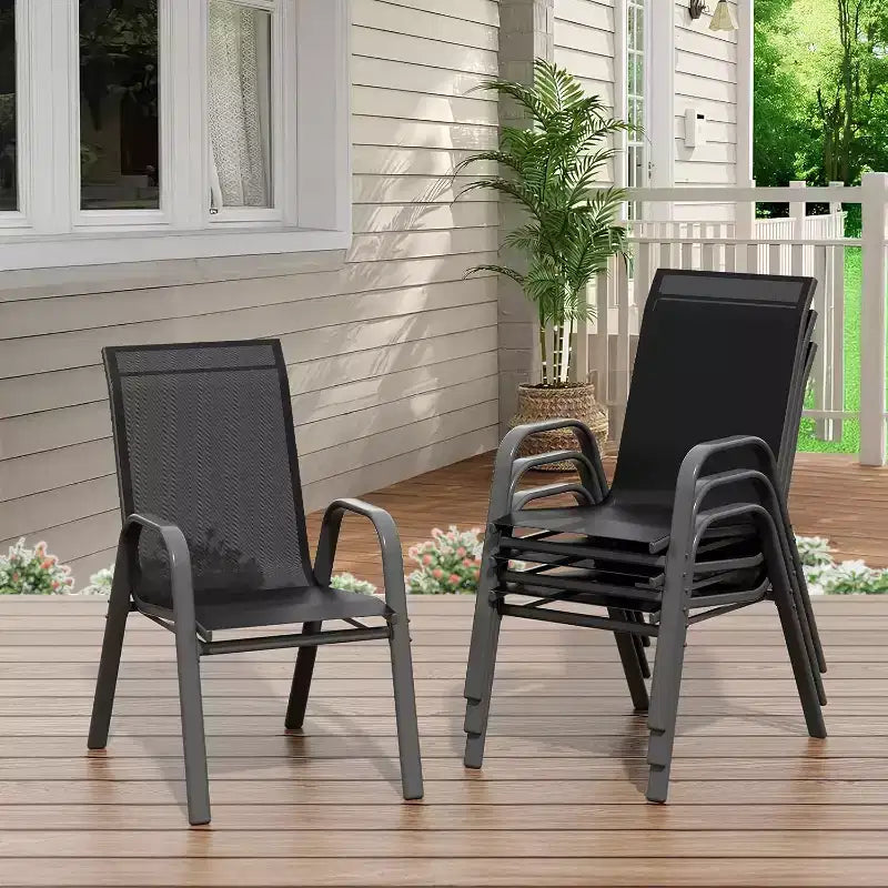 Sedie da patio, set di 4/6 sedie da pranzo impilabili per esterni, leggere e resistenti a tutte le condizioni atmosferiche, in textilene, con braccioli, per giardino e bordo piscina