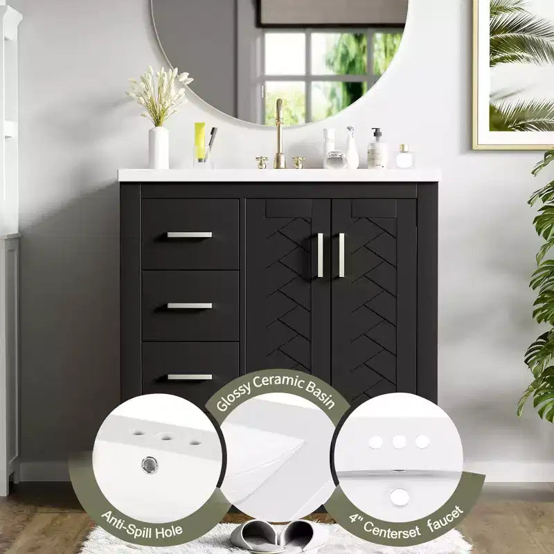 Mobile da bagno da 30" con lavabo singolo, armadietto e 3 cassetti – Nero / Blu / Verde / Indaco / Bianco