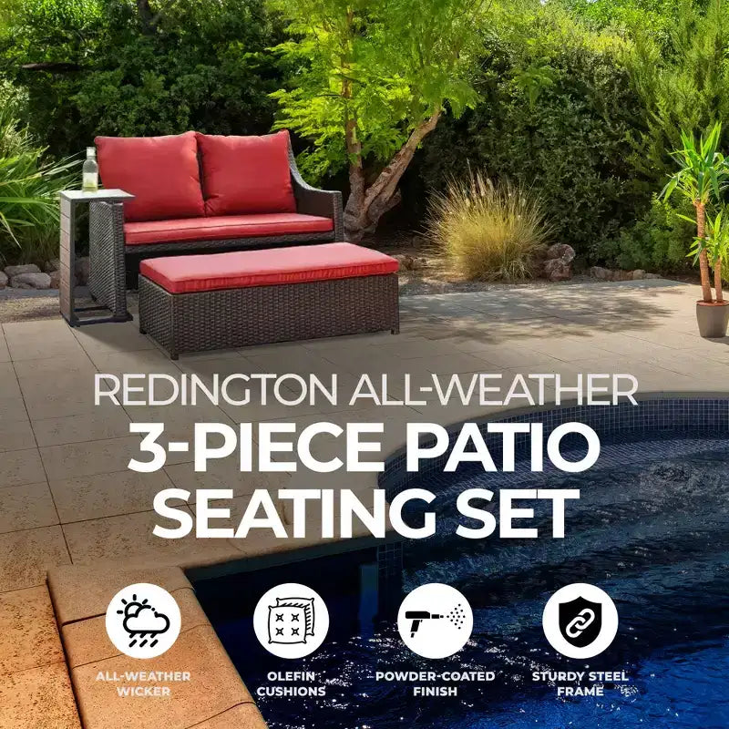 Set da salotto da esterno 3 pezzi Redington All-Weather Four Seasons Courtyard, rosso