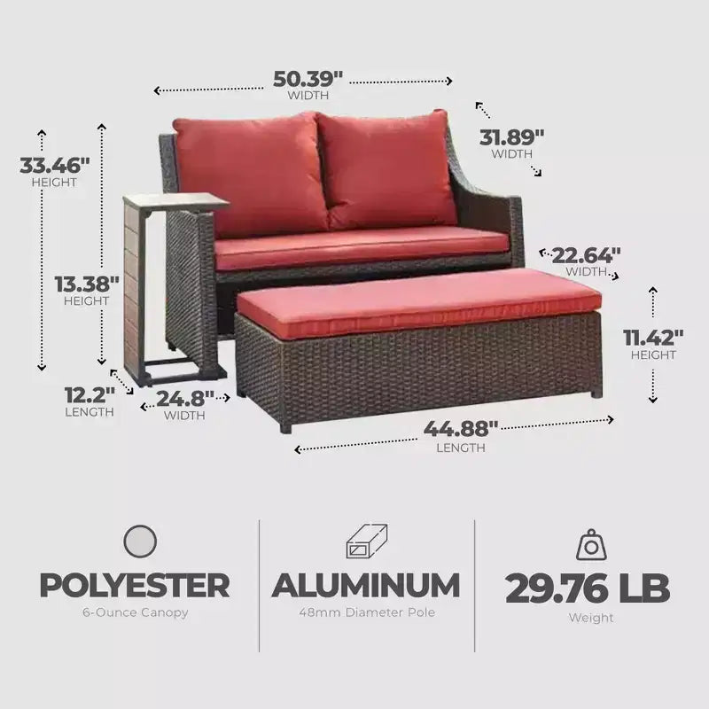 Set da salotto da esterno 3 pezzi Redington All-Weather Four Seasons Courtyard, rosso