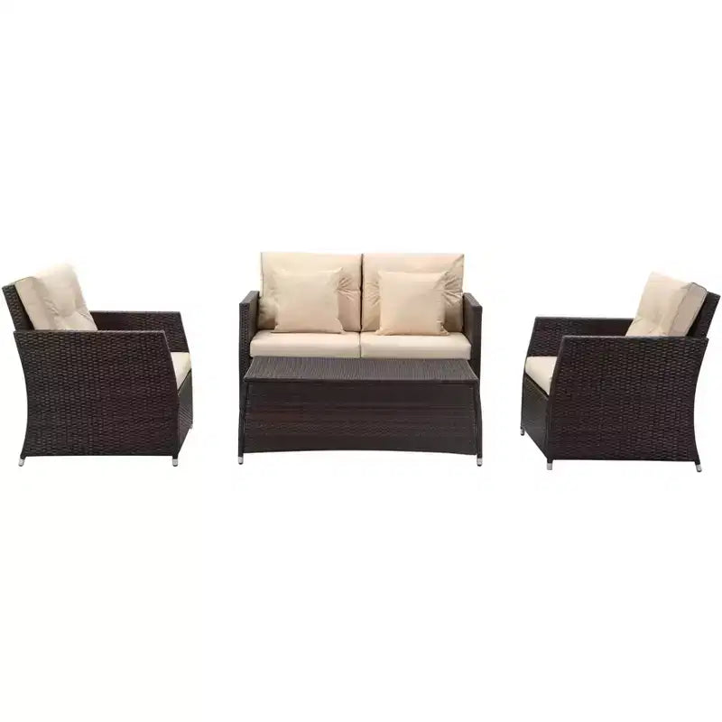 Parry 4 Piece Living Set - Indoor/Outdoor - PAT2514 - Brown/Beige - Safavieh