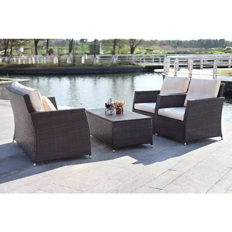 Set da salotto Parry 4 pezzi - Interno/Esterno - PAT2514 - Marrone/Beige - Safavieh