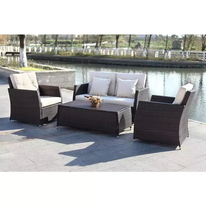 Set da salotto Parry 4 pezzi - Interno/Esterno - PAT2514 - Marrone/Beige - Safavieh